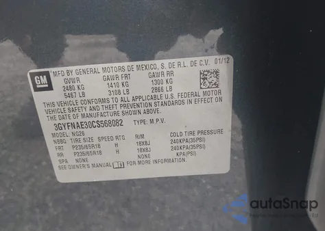 2012 Cadillac Srx Luxury Collection z USA, uszkodzony, nr VIN 3GYFNAE30CS568082